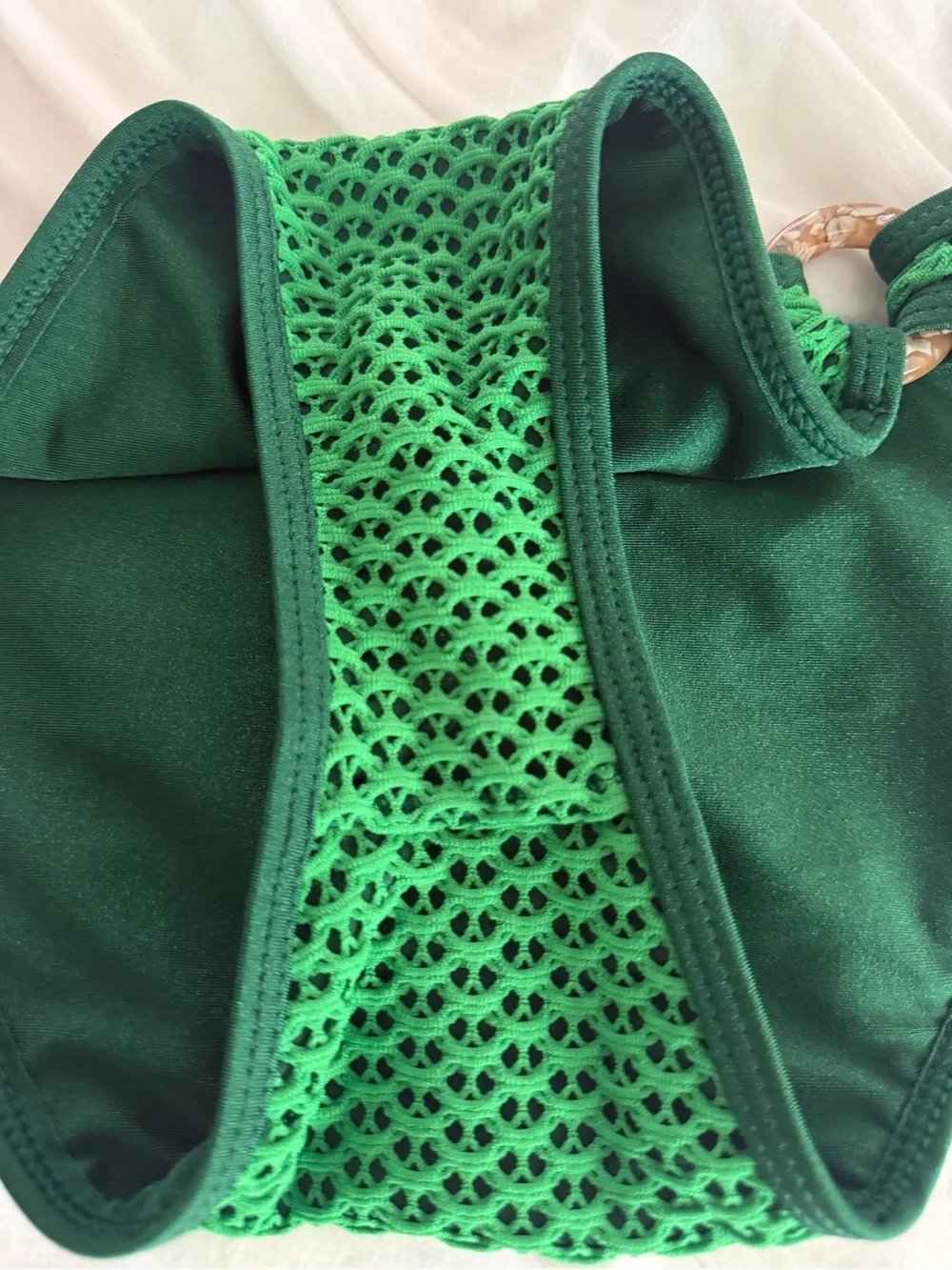 Samiol Green Crochet Mesh Ring Bikini Set Medium Coverage Bottom Size S